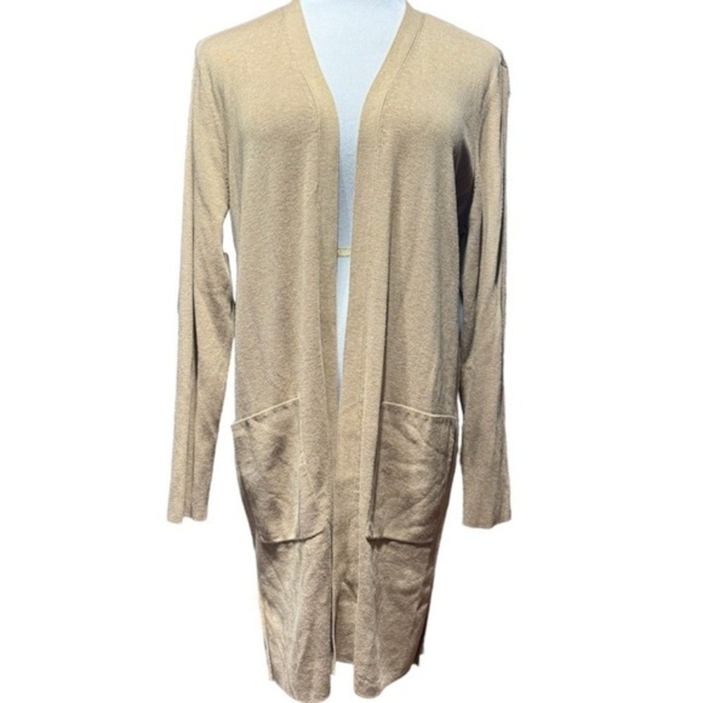 Chicos Everyday Cardigan Sweater Sycamore Tan Open‎ Front Cashmere Blend Size 2